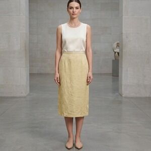 KARAVAN Skirt Womens Sz M Midi Lined Embroidered Minimalist Pistachio Cotton NWT